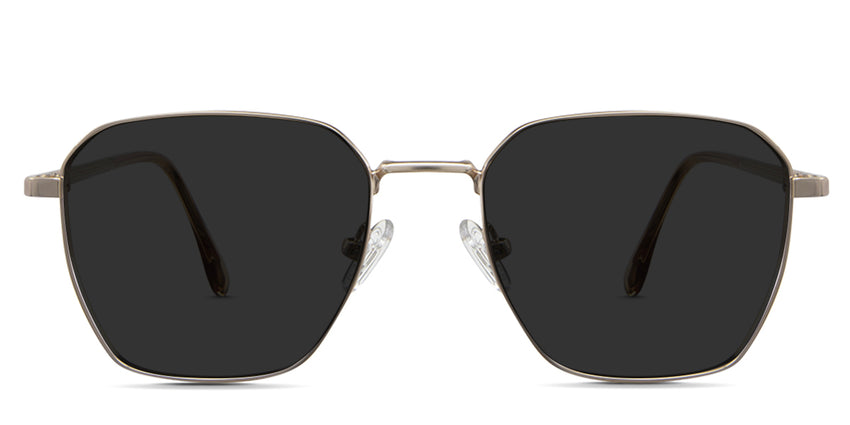 Kairo black tinted Standard Solid sunglasses in the halcyon variant - is a geometric shape frame with an extended arm connecting to the end piece.