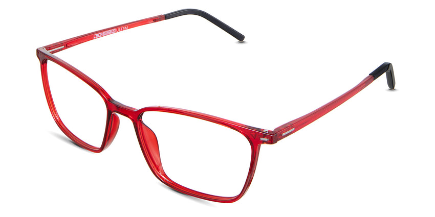 Kash Eyeglasses in firebrick - have narrow built-in nose pads.