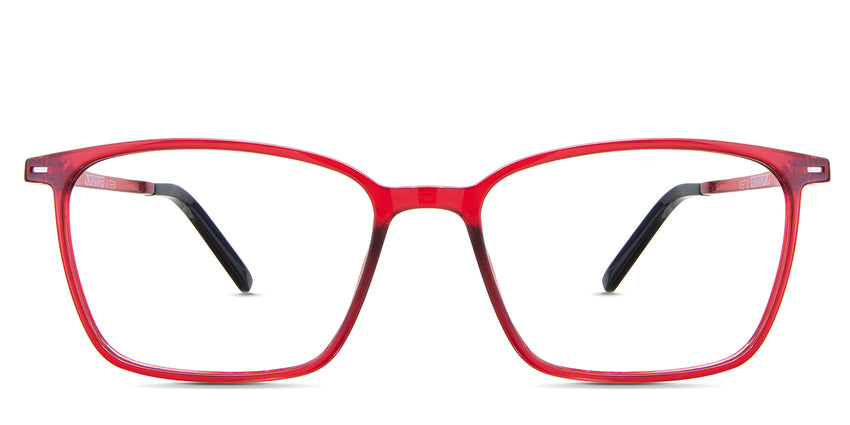 Kash Eyeglasses in firebrick - it's a thin, full-rimmed frame.