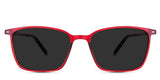 Kash black tinted Standard Solid sunglasses in Firebrick - it's a thin, full-rimmed frame. Have narrow built-in nose pads.