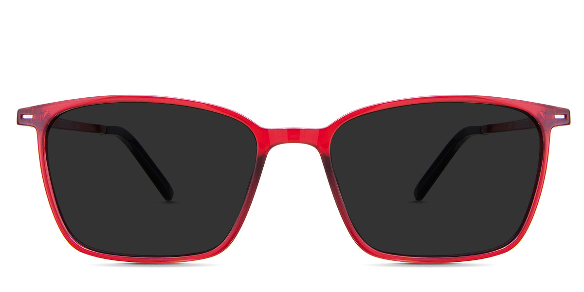 Kash black tinted Standard Solid sunglasses in Firebrick - are rectangular frames in red. Narrow-sized frames with a U-shaped nose bridge.