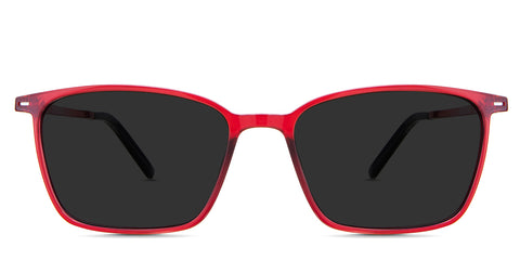Kash black tinted Standard Solid sunglasses in Firebrick - are rectangular frames in red. Narrow-sized frames with a U-shaped nose bridge.