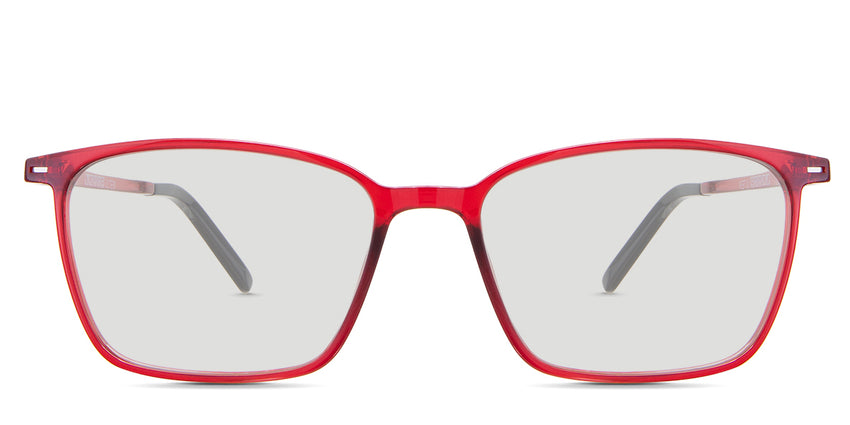 Kash black tinted Standard Solid sunglasses in Firebrick - are rectangular frames in red. Narrow-sized frames with a U-shaped nose bridge.