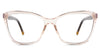 Kelis eyeglasses in the peach variant - it's a cat-eye-shaped frame in a peach pink color.