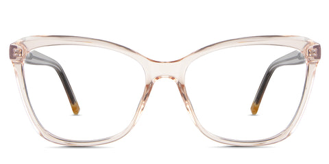Kelis eyeglasses in the peach variant - it's a cat-eye-shaped frame in a peach pink color.