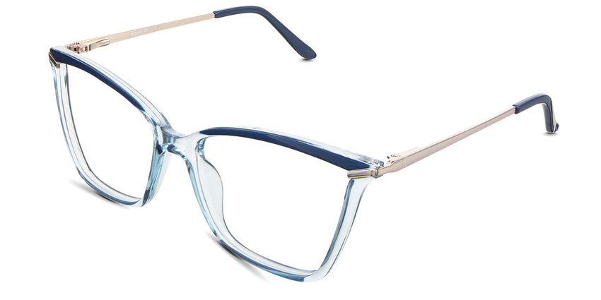 Khloe eyeglasses in the savoy variant - it's a full-rimmed acetate frame in two two-tone blue colors.