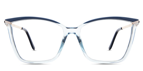 Khloe eyeglasses in the savoy variant - it's a cat-eye shape frame with a decorative hinge connected to the end piece.