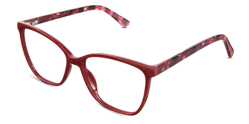 Kimberly eyeglasses in the burgundy variant - have a narrow-width nose bridge.