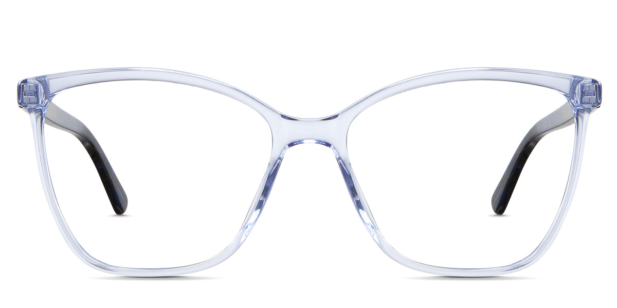 Kimberly eyeglasses in the leadwort variant - it's an acetate frame with wide viewing lenses.
