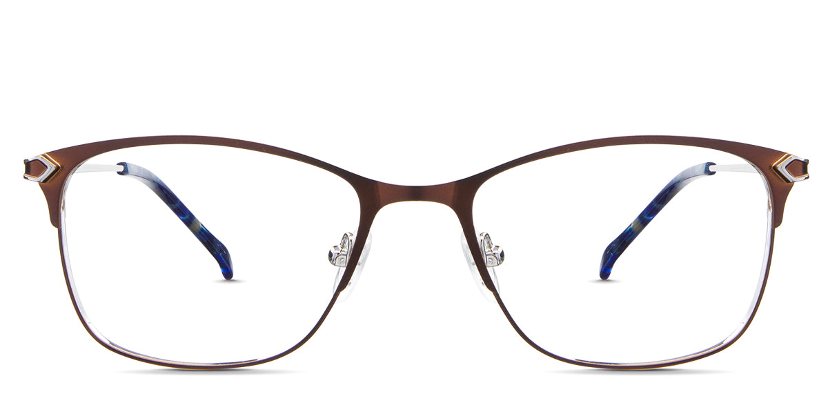 Kira Eyeglasses in the okapi variant - is a brown rectangular frame.