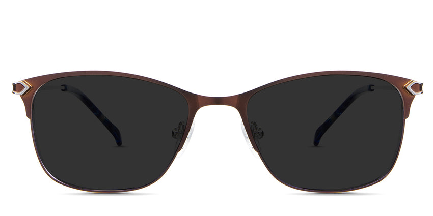 Kira black tinted Standard Solid sunglasses in the okapi variant - is a rectangular frame with a metal arm and an acetate temple tip.