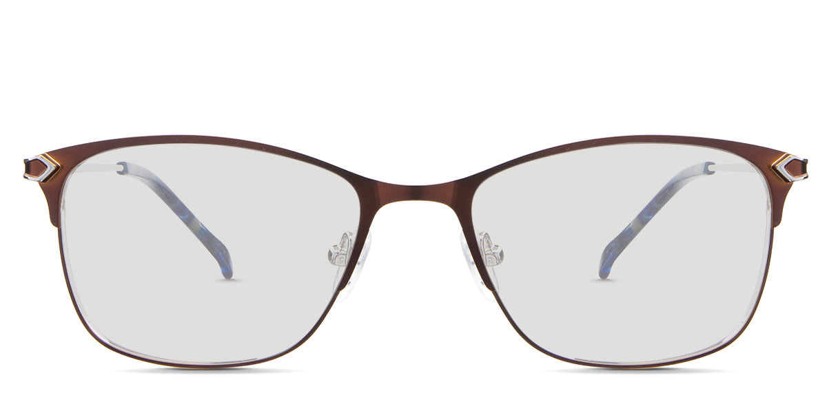 Kira black tinted Standard Solid glasses in the beluga variant - it's a metal frame with a narrow U-shaped nose bridge and a unique design connecting the endpiece to the temple arm.