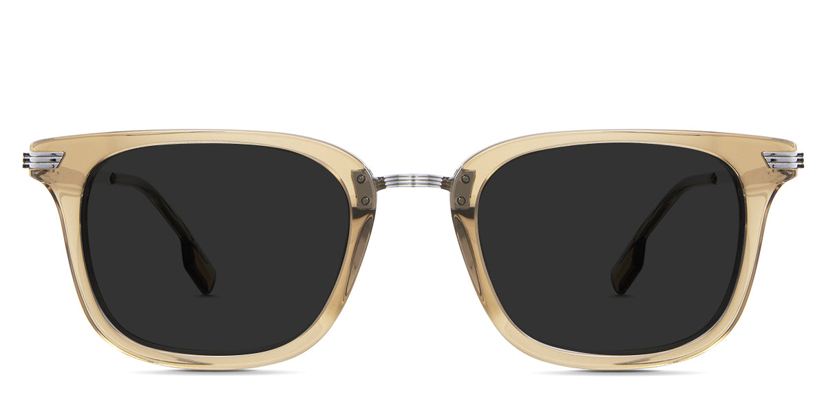 Koa Black Sunglasses Standard Solid in the troyi variant - it's an acetate frame with extended silver metal embellishments connecting the rim to the temple and has a slim arm with square shape tips.