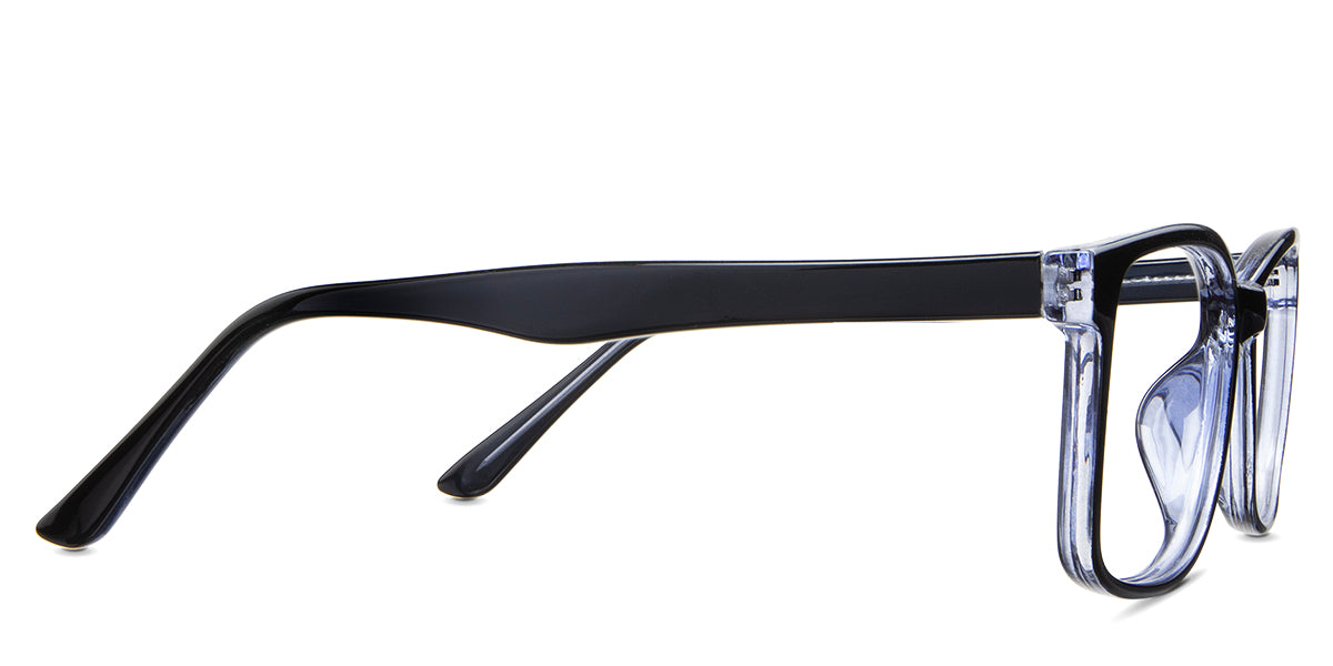 Kyra eyeglasses in the eclipse variant - have a clear internal arm.