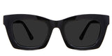 Lana Black Sunglasses Standard Solid in the midnight variant - is a rectangular, square frame with a U-shaped nose bridge and a company and frame information inprints inside the arm.