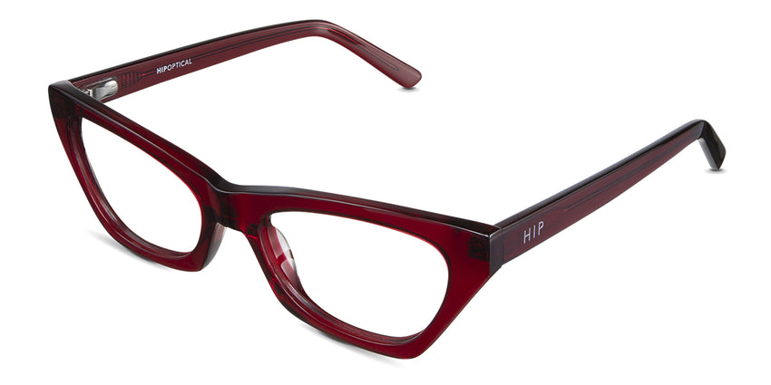 Leda prescription glasses in the scarlet variant - have an imprint frame name, color and size inside the arm.