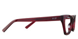 Leda women's glasses in the scarlet variant - have a medium broad temple arm with a visible silver wire core.