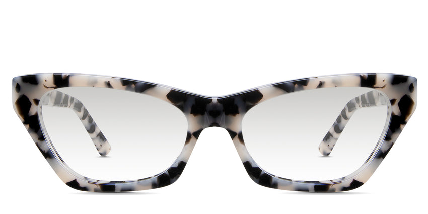 Leda black tinted Gradient sunglasses in nightjars variant is an acetate frame with a tortoise pattern and a pointed end piece.