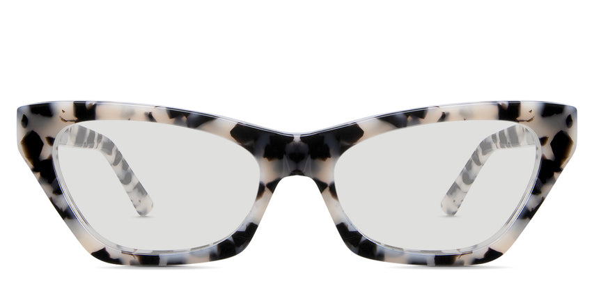Leda black tinted Standard Solid sunglasses in nightjars variant is an acetate frame with a tortoise pattern and a pointed end piece.