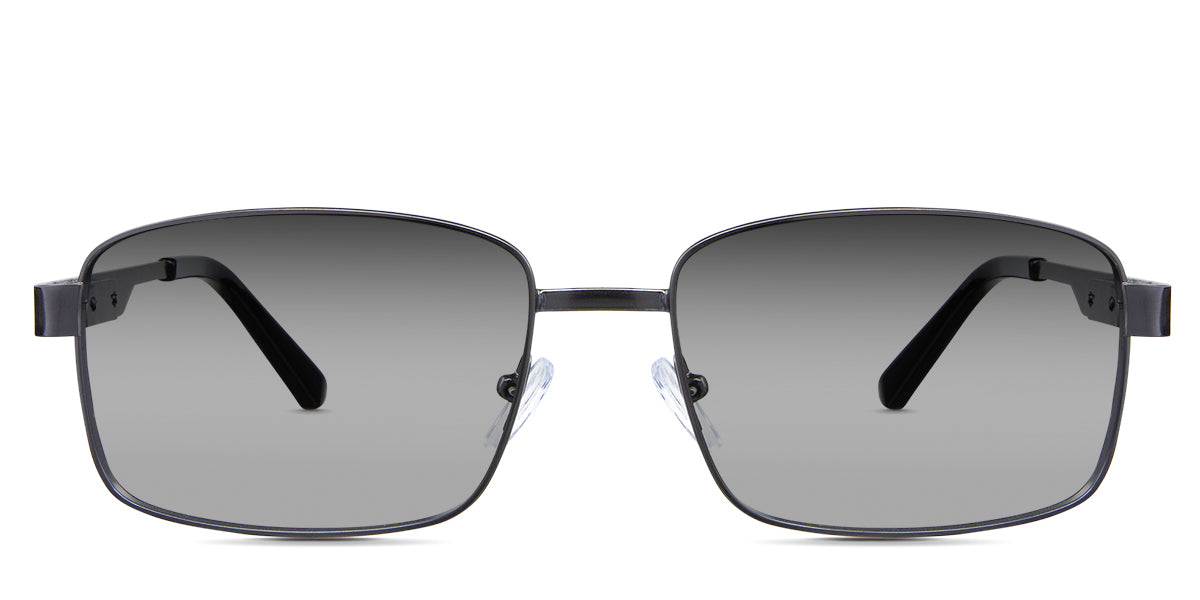 Leo black tinted Gradient sunglasses in the Gun variant - it's a metal frame with a narrow-width nose bridge and slim metal and acetate temples.