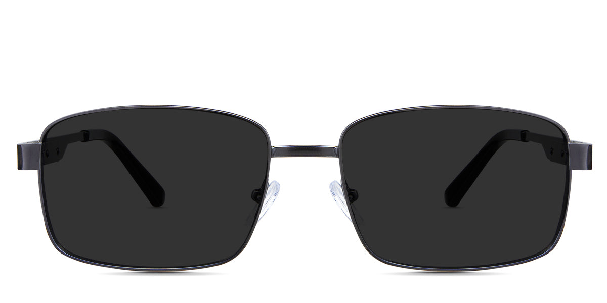 Leo black tinted Standard Solid sunglasses in the Gun variant - it's a metal frame with a narrow-width nose bridge and slim metal and acetate temples.