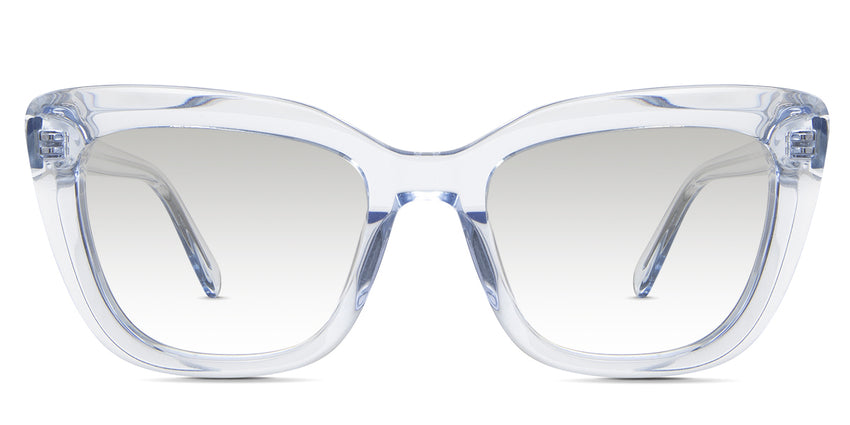 Lesa Black tinted glasses Gradient in the aoki variant - is a medium-sized cat-eye transparent frame with built-in nose pads and a visible wire core with HIP embossed in the arm.