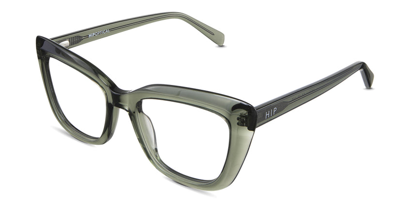 Lesa eyeglasses in the midori variant - it's a medium thick frame with a built-in nose bridge.