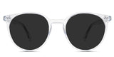Lilah gray Polarized glasses in the Crystal variant - is an acetate frame with a keyhole-shaped nose bridge and has frame information written inside the arm.