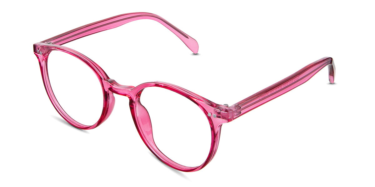 Lilah eyeglasses in the purple variant - have a high nose bridge.