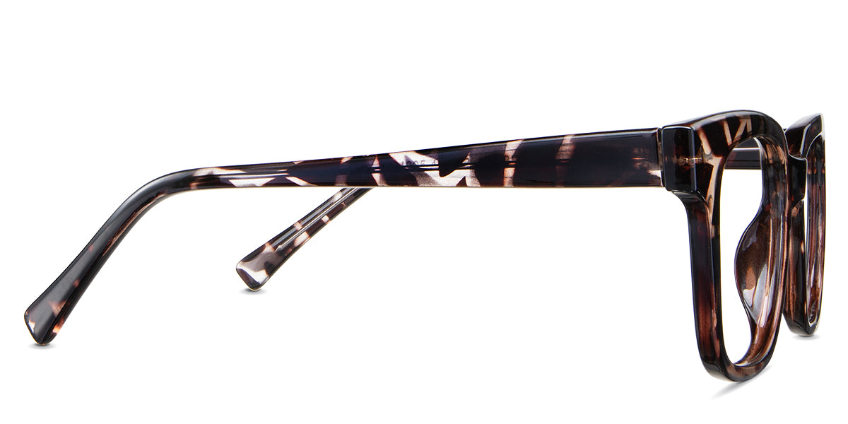 Linden eyeglasses in the featherstone variant - have a square-shaped end piece.