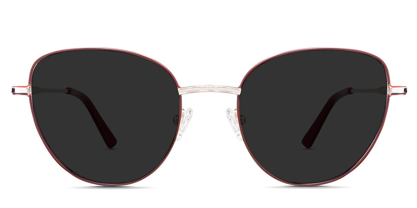 Lishka Gray Polarized in the Burgundy variant - has a thin metal frame with a wide nose bridge and a company name written inside the arm.
