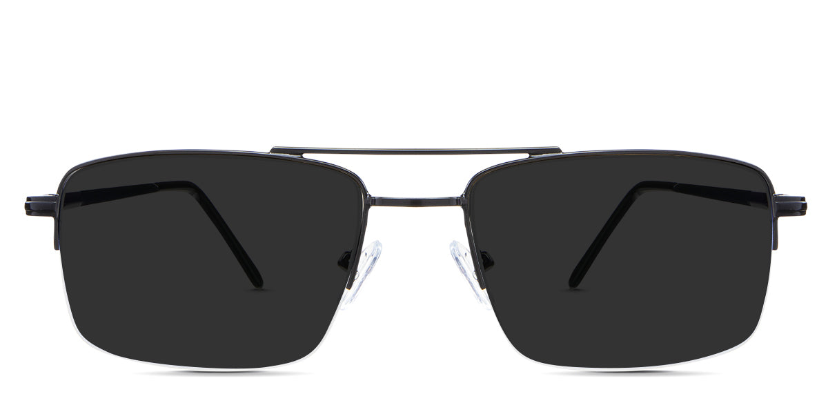 Lister black tinted Standard Solid sunglasses in the Cemani variant is a metal aviator-shaped frame with adjustable silicon nose pads.
