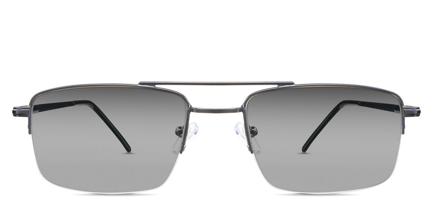 Lister black tinted Gradient sunglasses in the Stout variant - is a half-rimmed rectangular frame with a straight brow bar.