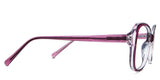 Lois Eyeglasses in the tayberry variant - have a name and size imprint inside the arm.