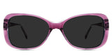 Lois Gray Polarized in the tayberry variant - is a full-rimmed frame with a narrow nose bridge and a name and size imprint inside the arm.