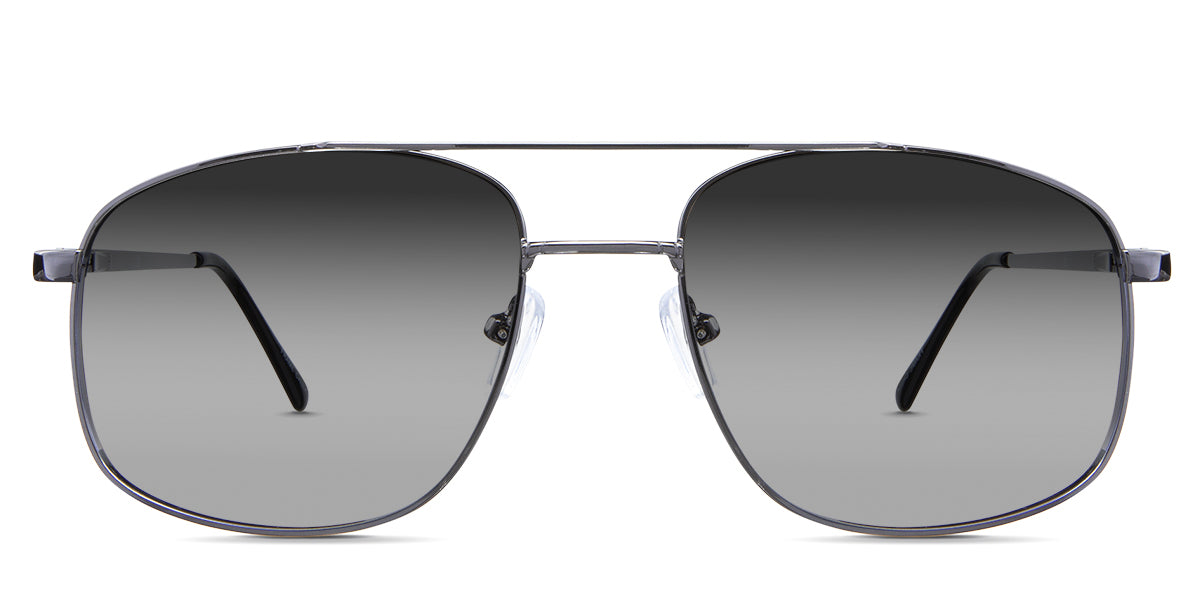 Loki black tinted Gradient sunglasses in the Gunmetal variant - it's a combination of aviator and square shape frame with adjustable nose pads and a slim temple arm.