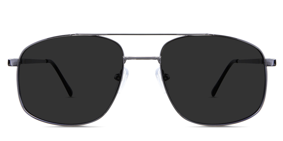 Loki black tinted Standard Solid sunglasses in the Gunmetal variant - it's a combination of aviator and square shape frame with adjustable nose pads and a slim temple arm.