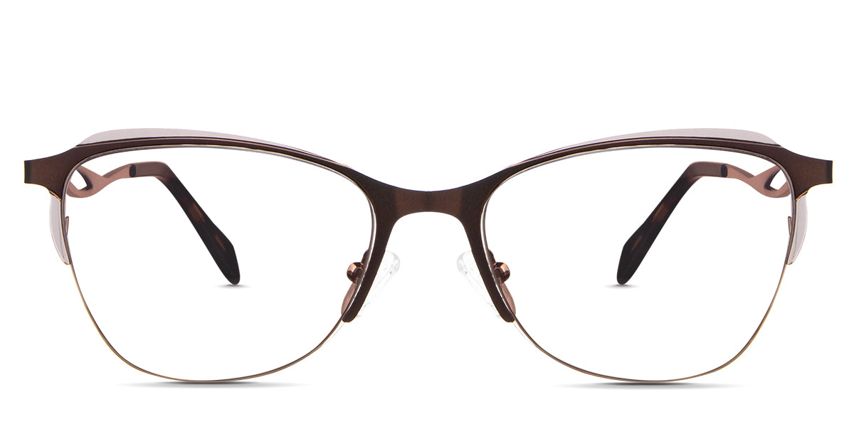Lux eyeglasses in the acorn variant - it's a half-rimmed metal frame in color brown.