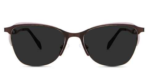 Lux black tinted Standard Solid in the Acorn variant - It's a half-rimmed metal frame with a silicon nose bridge and diamond rivets embossed in the arms.