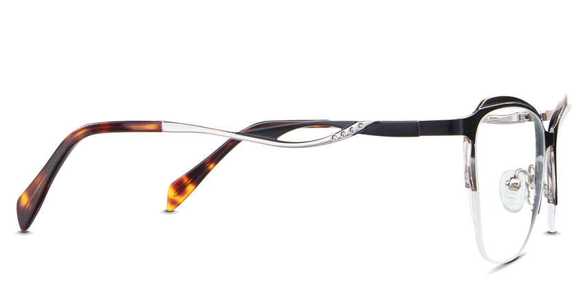 Lux eyeglasses in the melanites variant - have a combination of metal and acetate temples.