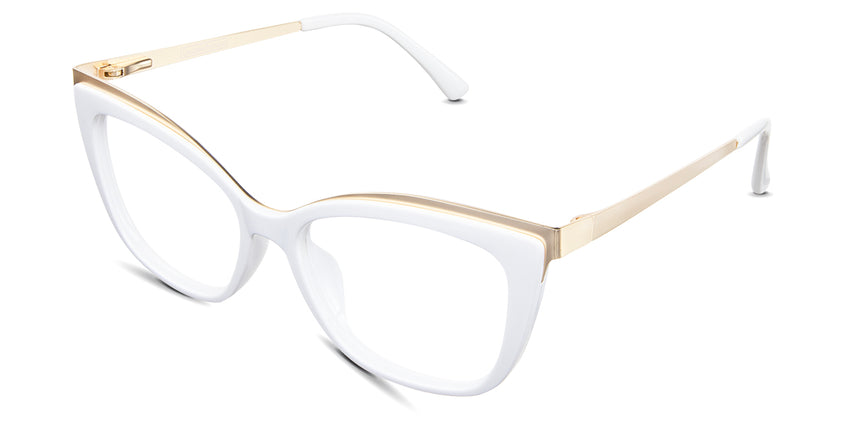Lyric eyeglasses in the white variant - have a U-shaped nose bridge.