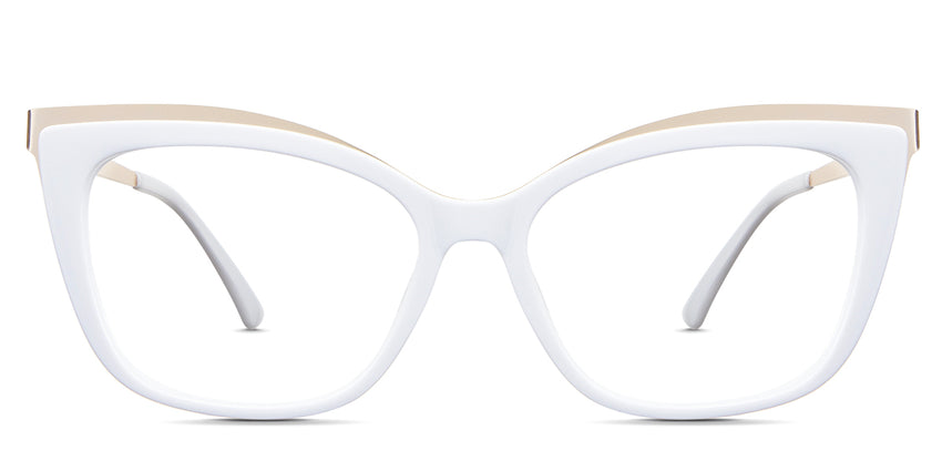 Lyric eyeglasses in the white variant - it's a cat-eye-shaped frame in color white.
