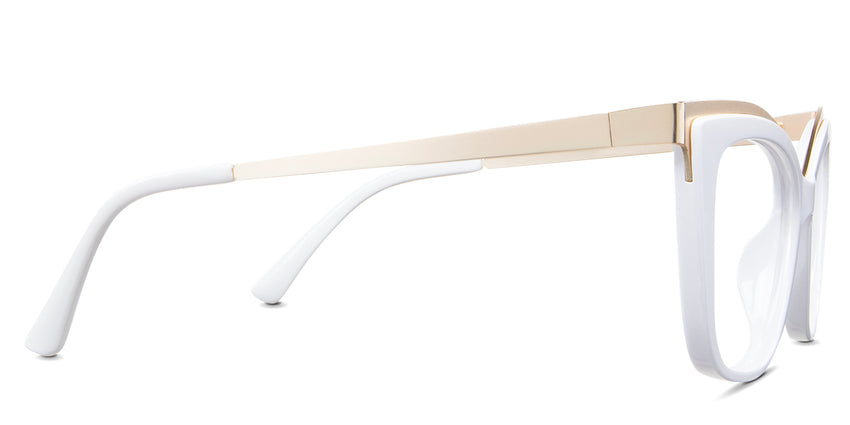 Lyric  eyeglasses in the white variant - have acetate temple tips.