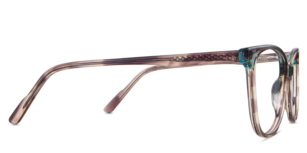 Maggie eyeglasses in the teal variant -  have a 145mm temple arm length.