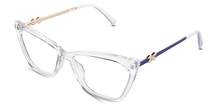 Malia eyeglasses in the crystal variant - have a narrow-width nose bridge.