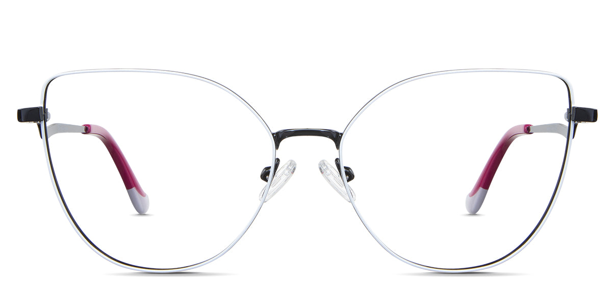 Margo eyeglasses in the honeycup variant - it's a full-rimmed metal frame in color white and black.
