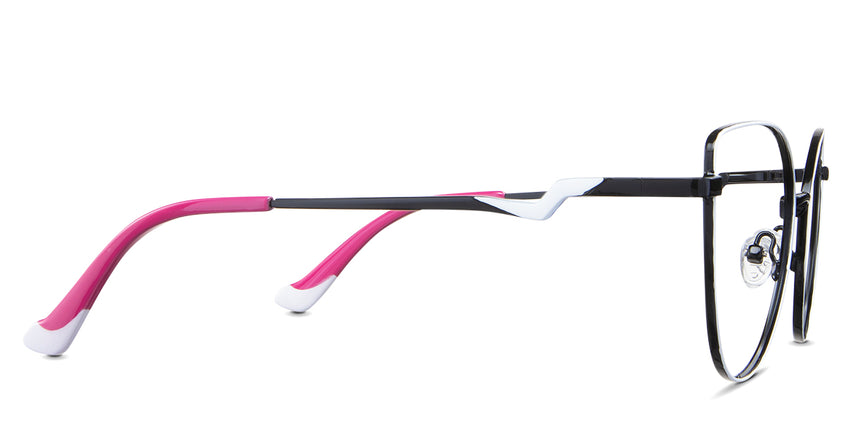 Margo eyeglasses in the honeycup variant - have a Z-shaped temple arm.