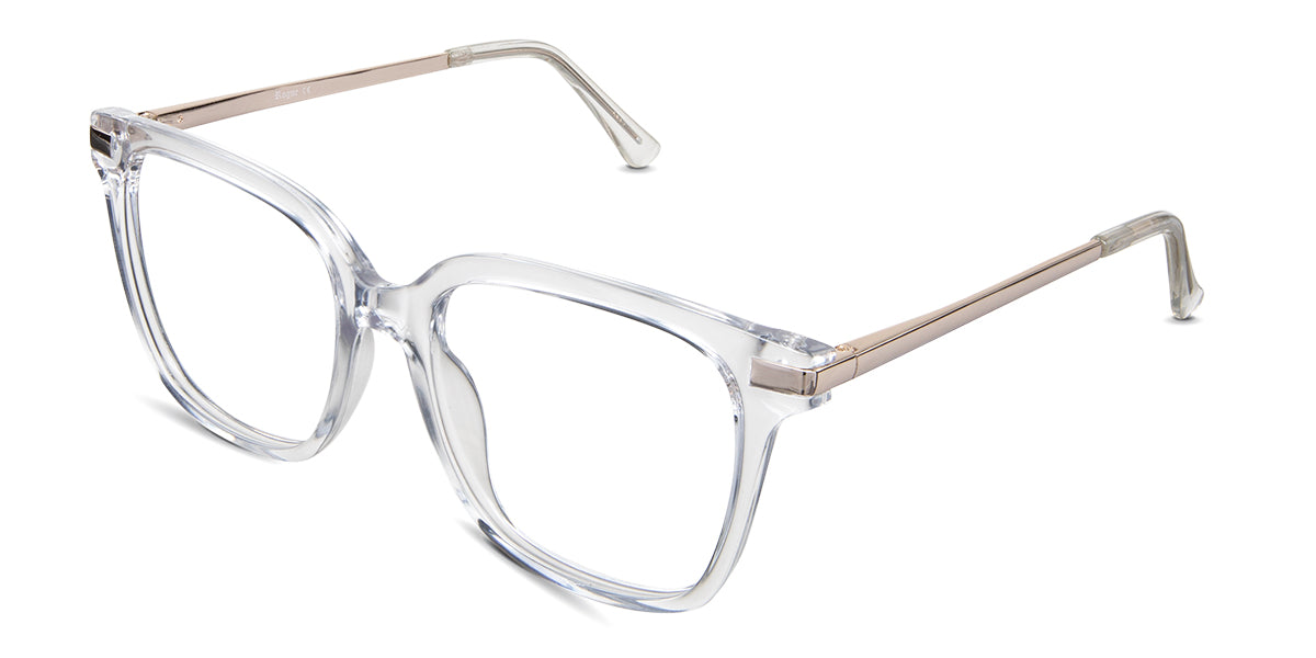 Mick eyeglasses in the goshenite  variant - have a narrow-width nose bridge.