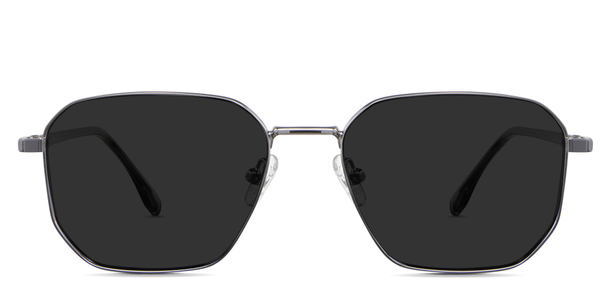 Miko black tinted Standard Solid sunglasses in the antique variant - is a metal rectangular geometric frame with a clear nose pad and a two-tone acetate arm.