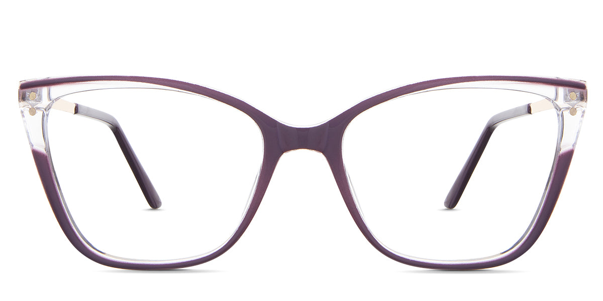Mila eyeglasses in the biborka variant - it's a cat-eye shape frame in purple and clear color.